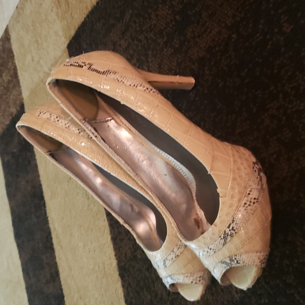 Bone Snakeskin Pumps